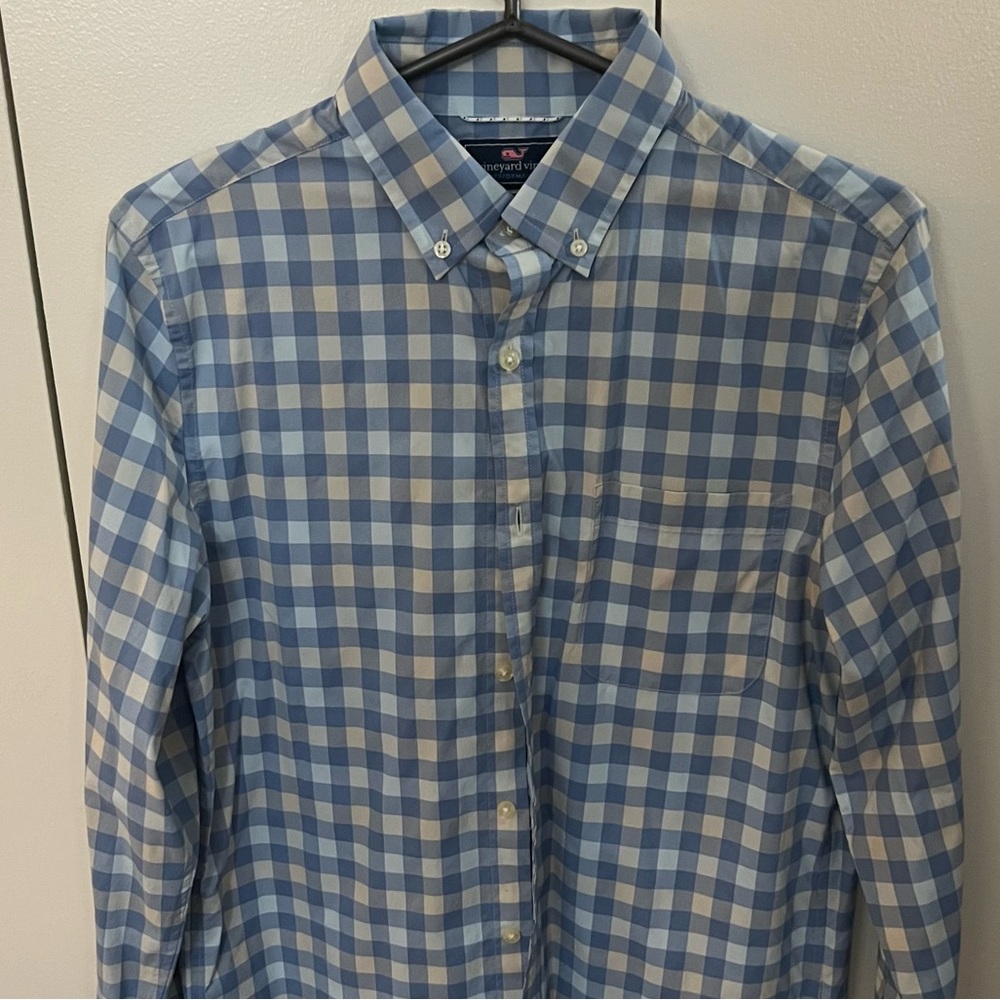 Vineyard Vines Men’s Slim Fit Performance Murray Shirt Blue White Check Size S